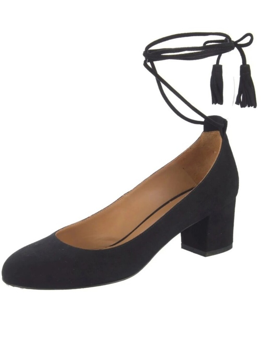 Sezane Black Valentina Babies Suede Ankle Tie Heeled Pumps Size 35 Or 4